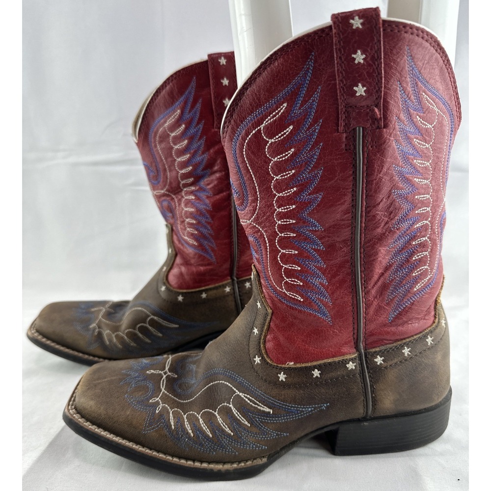 Ariat Youth 5.5 Wide Square Toe Boots Red White Blue Stars & Stripes Unisex